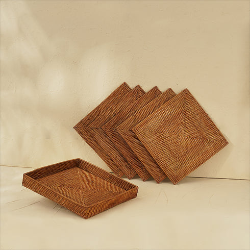 Square Placemat with Holder - Honey Brown - Coastal Villa Homeware